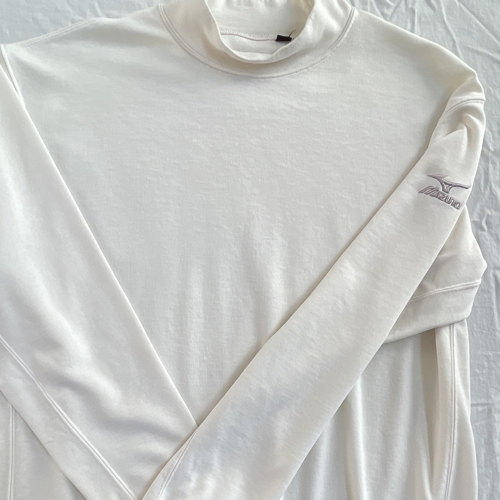Mizuno Men's White Mock Neck Long Sleeve Pullover Sweatshirt XL Logo